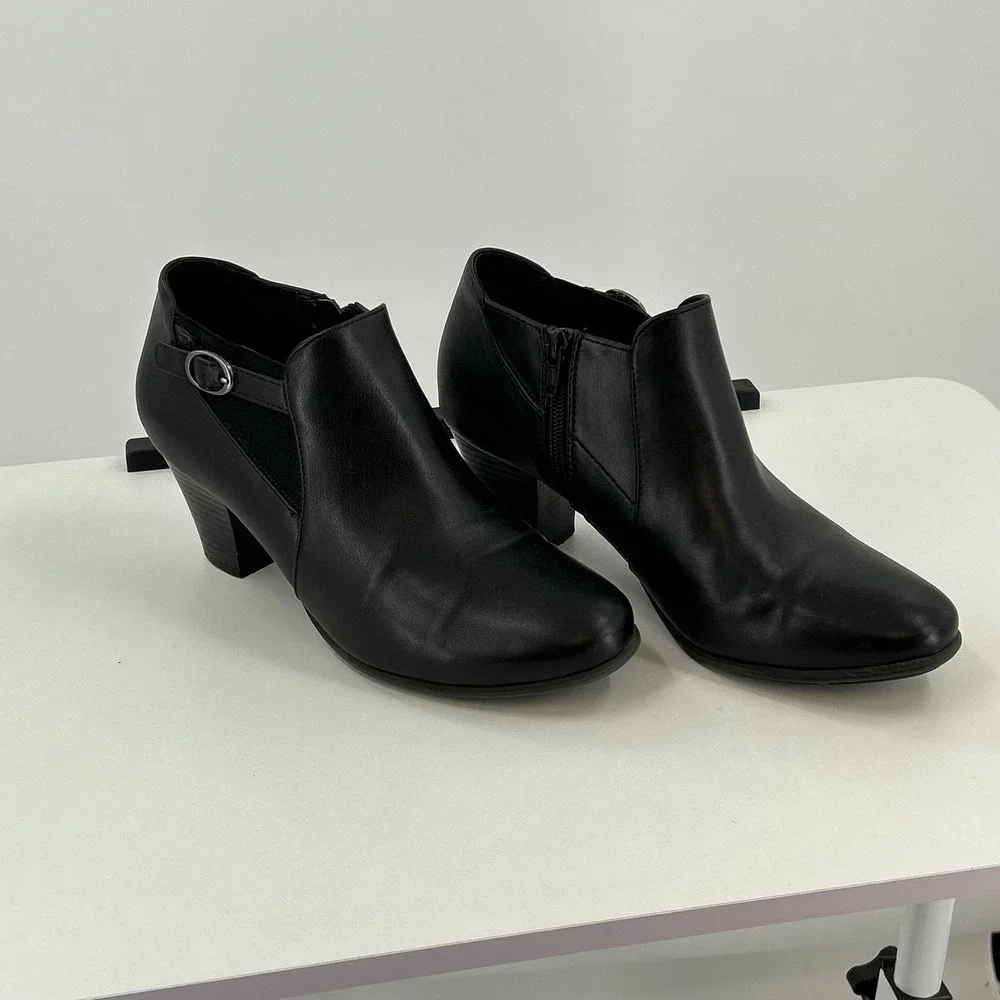 Croft & Barrow Black Ankle Boots Womens Size 9 Block Heel Side Zip Comfort Boots